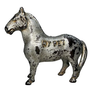 Antique 1905 Cast Iron My Pet Horse Animal Still Coin Bank by Arcade Foundry For Sale