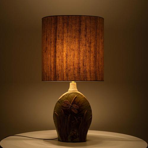 Oval Ceramic Table Lamp by B. Rooke with New Beige Lampshade attributed to R. Houben, 1970s For Sale - Image 10 of 13