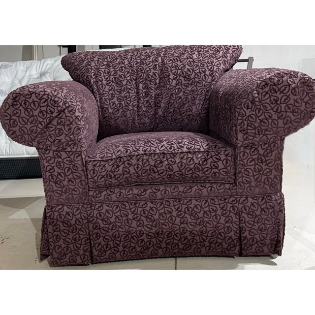 Purple Custom Handmade Purple Chenille Armchair With Leaf Pattern For Sale - Image 8 of 8