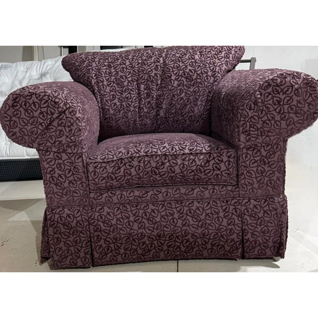 Purple Elegant Purple Chenille Armchair With Leaf Pattern For Sale - Image 8 of 8