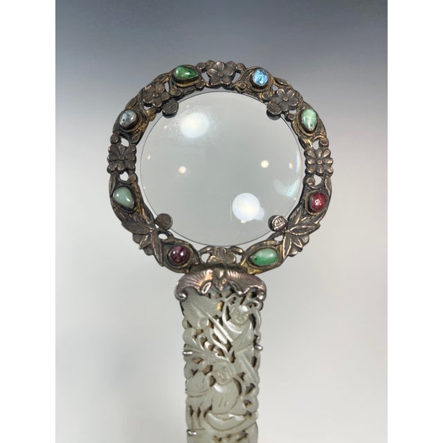 Chinese Antique Chinese Export Silver and Open Work Nephrite Jade Magnifying Glass For Sale - Image 3 of 5