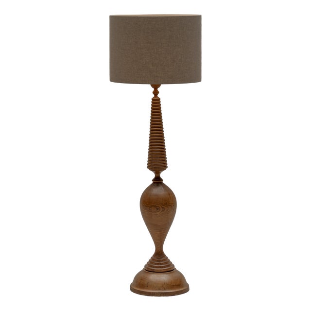 Large Mid-Century Modern French Wooden Floor Lamp, 1960s For Sale