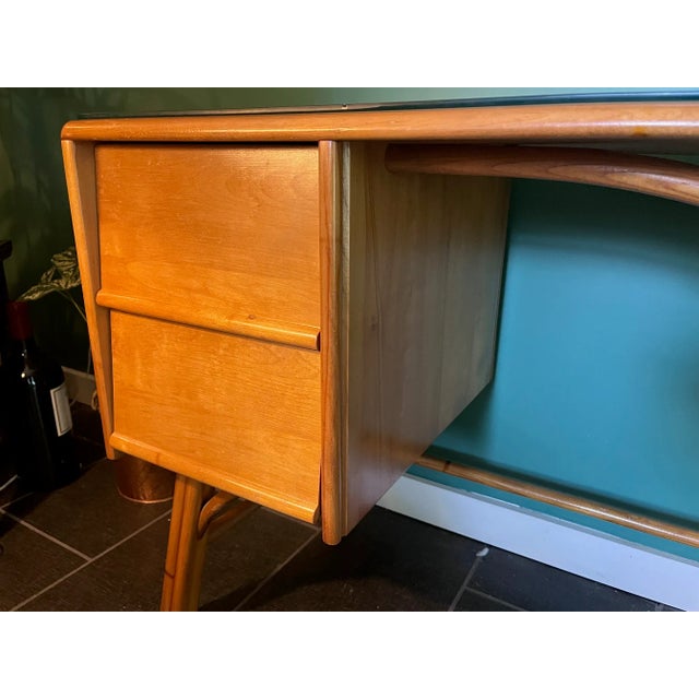 Mid-Century Modern Ash & Bamboo Writing Desk by Heywood Wakefield Ashcraft For Sale - Image 3 of 10