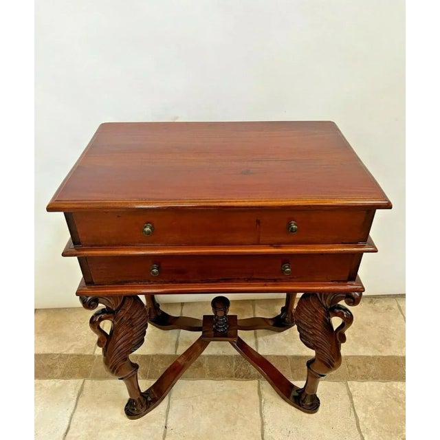 1980s Side Table Gothic Style Carved Swan Legs With Ball Claw Feet Two Drawers For Sale - Image 4 of 10