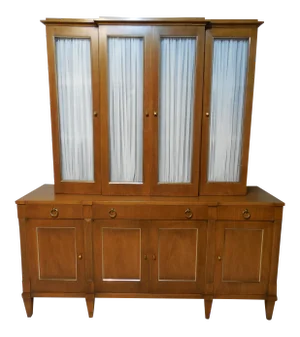 John Stuart Mid-Century Walnut 2pc China Crystal Cabinet