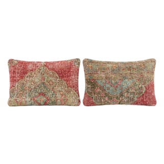 Turkish Wool Lumbar Rug Pillow Cover 16'' X 24'' - Set of Two For Sale