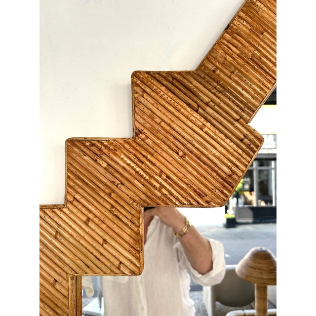 Tan Extra Large Rattan Pyramid Mirror by Vivai Del Sud. Italy, 1970s For Sale - Image 8 of 13