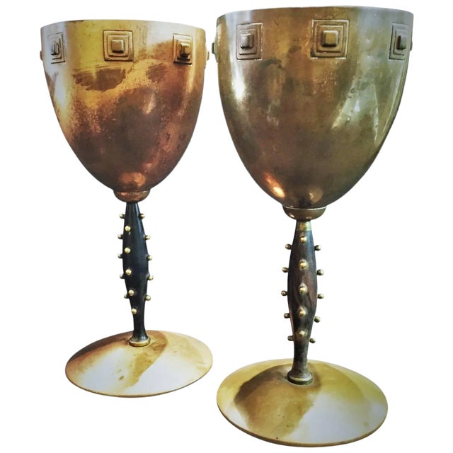 Wmf, a Pair of German Jugendstil Copper and Wood Challises, Circa 1910 For Sale