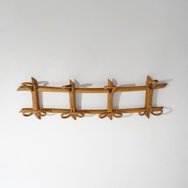 Wall Coat Rack in Rattan and Woven Wicker, 1960s For Sale - Image 4 of 12