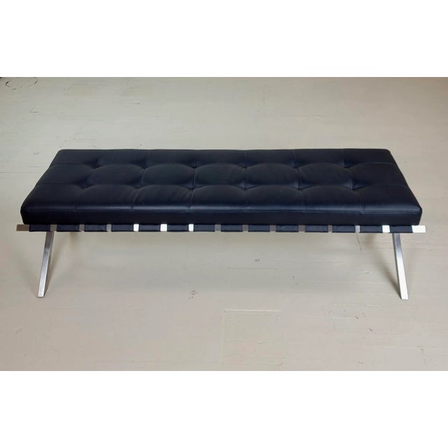 Modern Exhibition 3-Seat Bench -Black Leather & Polished Chrome Barcelona Style Black Leather Bench - Dimensions : 17 1/2...