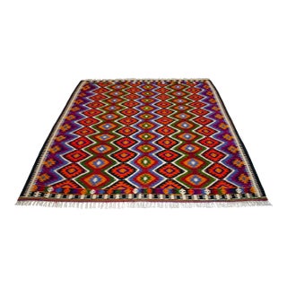 Vintage Turkish Rug Kilim Hand Woven Area Rug - 6′2″ X 6′7″ For Sale