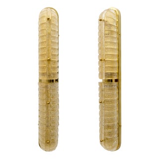 Art Deco Gold Murano Glass and Brass Sconces, Set of 2 For Sale