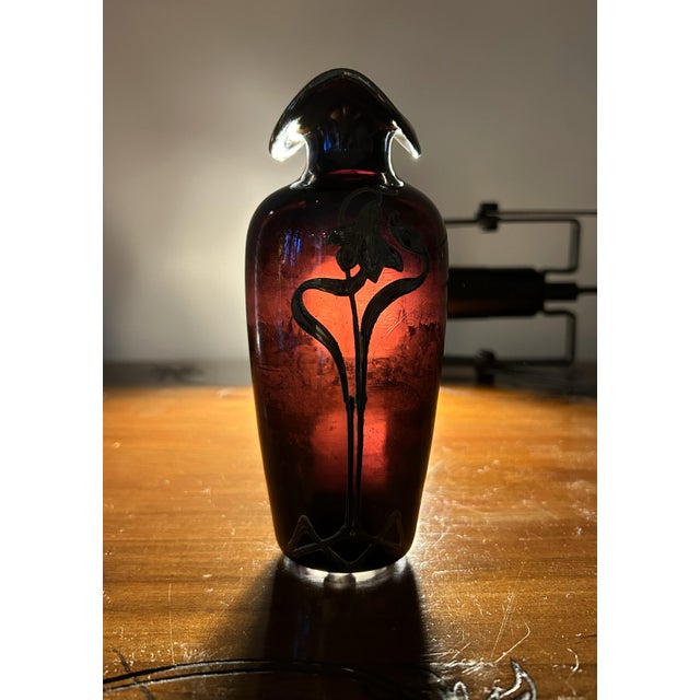 Art Nouveau Iridescent Glass Soliflore Vase with Sterling Overlay, 1890s For Sale - Image 13 of 16
