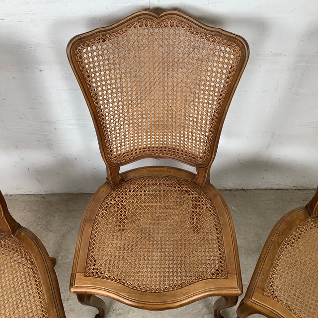 Wood Set of Four Vintage French Provincial Cane Back Dining Chairs — Louis XV Style For Sale - Image 7 of 12