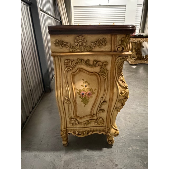 Rococo Mid 20th Century Ornate Italian Rococo Revival Hand-Painted Floral Dresser / Sideboard For Sale - Image 3 of 12