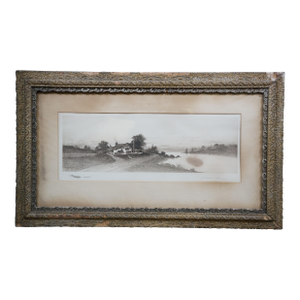 Antique Ernest C Rost Signed Riverscape Landscape Lighthouse Etching 34"
