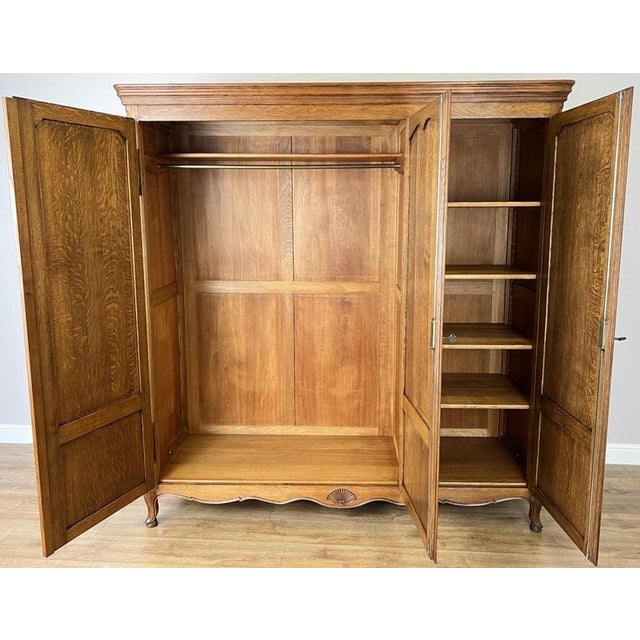 Vintage Louis XVI French Three Door Oak Carved Armoire For Sale - Image 12 of 13