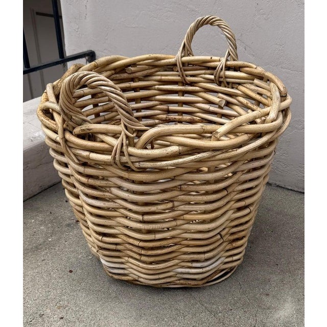 1940s 1940s Large Bent Wood Wicker Laundry Basket For Sale - Image 5 of 7