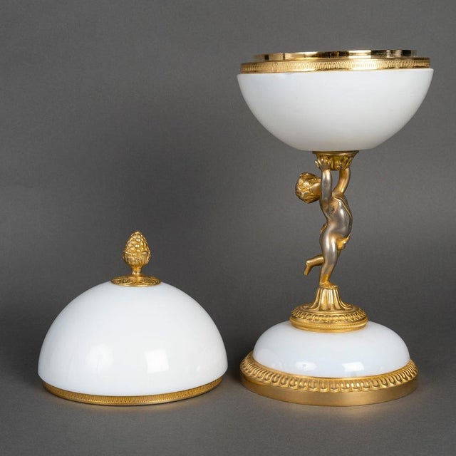 Napoleon III Opaline Candy Dish with Gilded Bronze Frame, Early 20th Century For Sale - Image 5 of 11