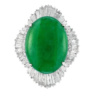 GIA Certified 23 Carat Jadeite Jade +4.5ct Diamond Cocktail Ring Platinum Estate For Sale