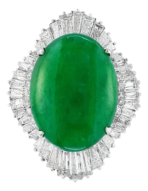 GIA Certified 23 Carat Jadeite Jade +4.5ct Diamond Cocktail Ring Platinum Estate