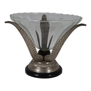 Contemporary Silver Acanthus Leaf & Hand Crafted Glass Footed Centerpiece Bowl For Sale