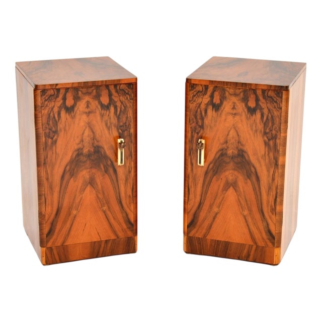 Art Deco Burr Walnut Bedside Cabinets, 1930s, Set of 2 For Sale