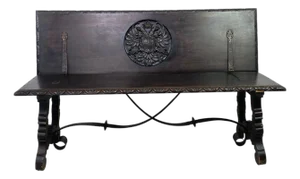 Spanish Renaissance Carved Chestnut and Iron Bench, 19th Century