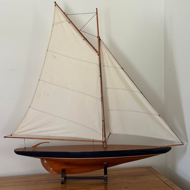 Wood Large Vintage Coastal Scale Model of Sail Boat For Sale - Image 7 of 12