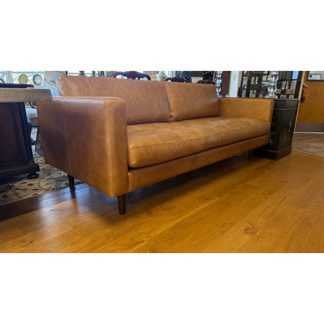 Wood Contemporary Chesterfield Brown Napa Saddle Leather Tufted Sofa For Sale - Image 7 of 12