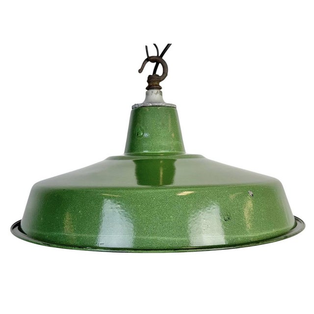 Industrial Green Enamel Factory Pendant Lamp, 1960s For Sale - Image 17 of 17