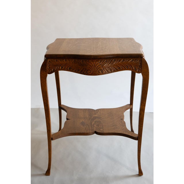 1930s Antique Victorian Oak Side Parlor Table With Lovely Legs and Unique Shape For Sale - Image 5 of 9
