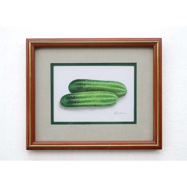 1970s Vintage Small Watercolor Cucumbers Onions Still Life Paintings - a Pair For Sale - Image 5 of 7