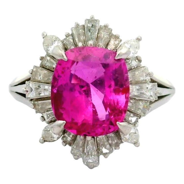 4.13 Carat No-Heat Pink Sapphire Diamond Platinum Ring, Gia Certified, Size 7.25 For Sale