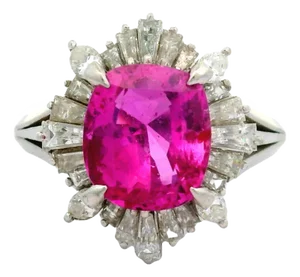 4.13 Carat No-Heat Pink Sapphire Diamond Platinum Ring, Gia Certified, Size 7.25