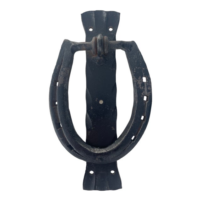1950's Black Wrought Iron Horseshoe Door Knocker For Sale