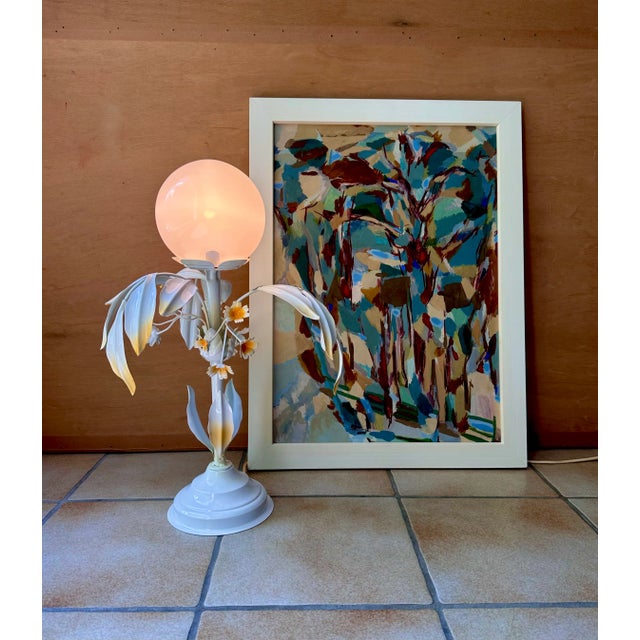 Florentine Style Plant-Shaped Table Lamp in Metal & Opal Glass by Sergio Terzani, Italy 1970s For Sale - Image 12 of 18