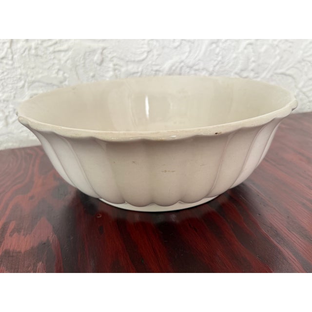 Farmhouse Vintage English White Ironstone Scalloped Rim Fluted Bowl For Sale - Image 3 of 7