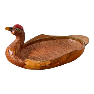 Vintage Boho Shanghai Weave Duck Tray For Sale