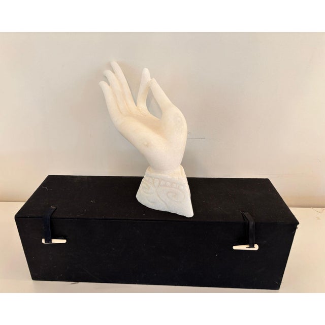 Vintage Alabaster Gyan Mudra Buddha Meditation Hand Sculpture in Box For Sale - Image 4 of 14