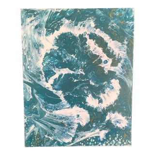Contemporary Abstract Painting in Blues and Greens on Canvas For Sale