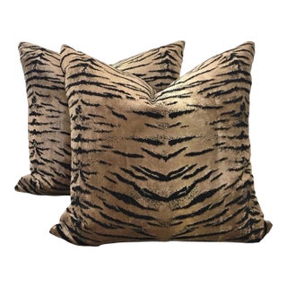 Animalia Tiger Velvet Down Pillows - a Pair For Sale