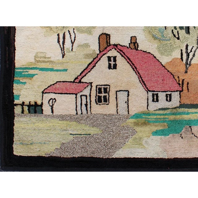 American Pictorial Antique American Hooked Rug With Old Farm House Setting 2'2 X 3'5 For Sale - Image 3 of 8