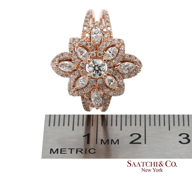 18k 750 Solid Rose Gold Floral Natural Diamond Ring, Size 7 For Sale - Image 13 of 13