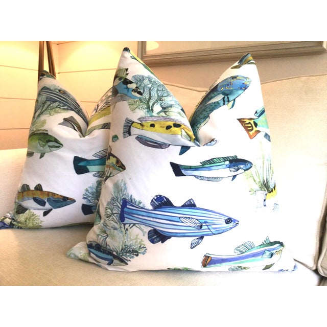 Manuel Canovas Manuel Canovas “Fidji” Tropical Fish Indoor/Outdoor Down-Filled Pillows- a Pair For Sale - Image 4 of 8