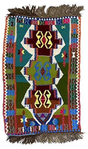 Small Vintage Turkish Indigo, Red, Blue, Black, and Grey Wool Kilim Rug, 1950s