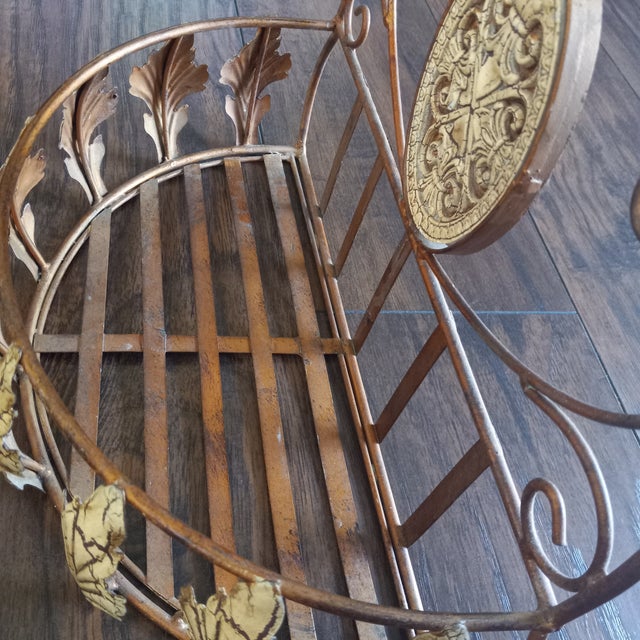 1990s Copper/ Cream Wrought Iron Hanging Wall Basket For Sale - Image 9 of 9