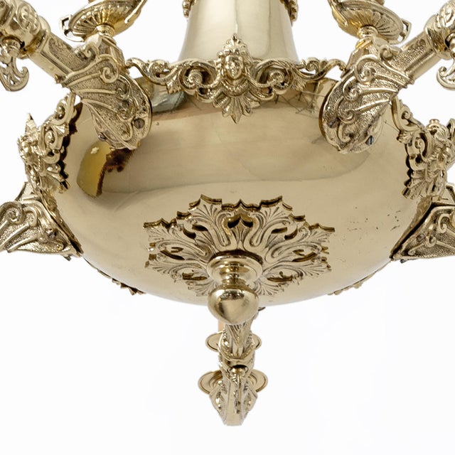 Metal Empire Style Gilt Bronze Chandelier with Winged Figures, Italy, Early 19th Century For Sale - Image 7 of 12