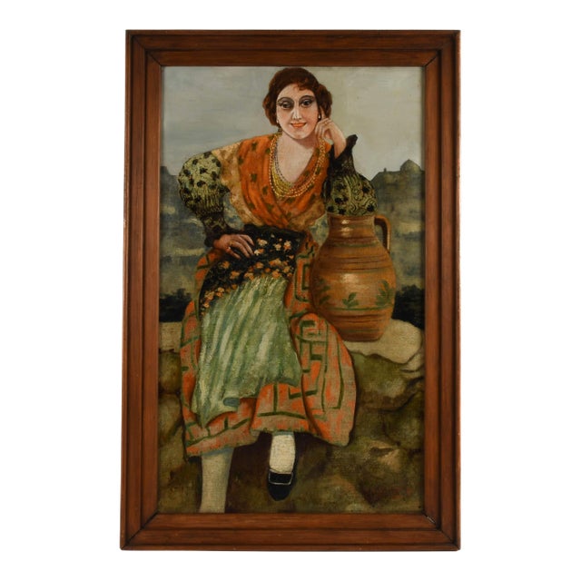 Framed Signed Portait of a European Woman Oil on Canvas For Sale