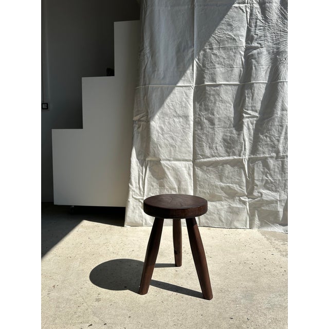 Small Brown Tripod Stool in Upcycled Teak with Flat Top For Sale - Image 10 of 12
